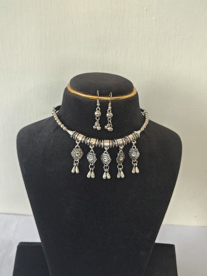 Silver Tribal Choker & Earring Set