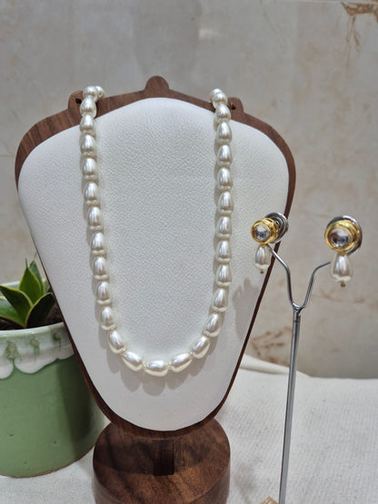 White Drop Shaped Pearl With Metal Earrings