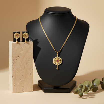 Golden Pendant Long Necklace Set DB00059