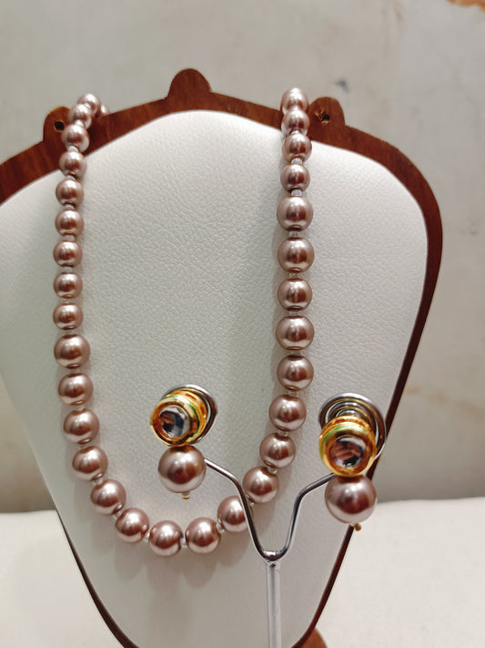 Shiny Brown Pearl With Golden Metal Earrings