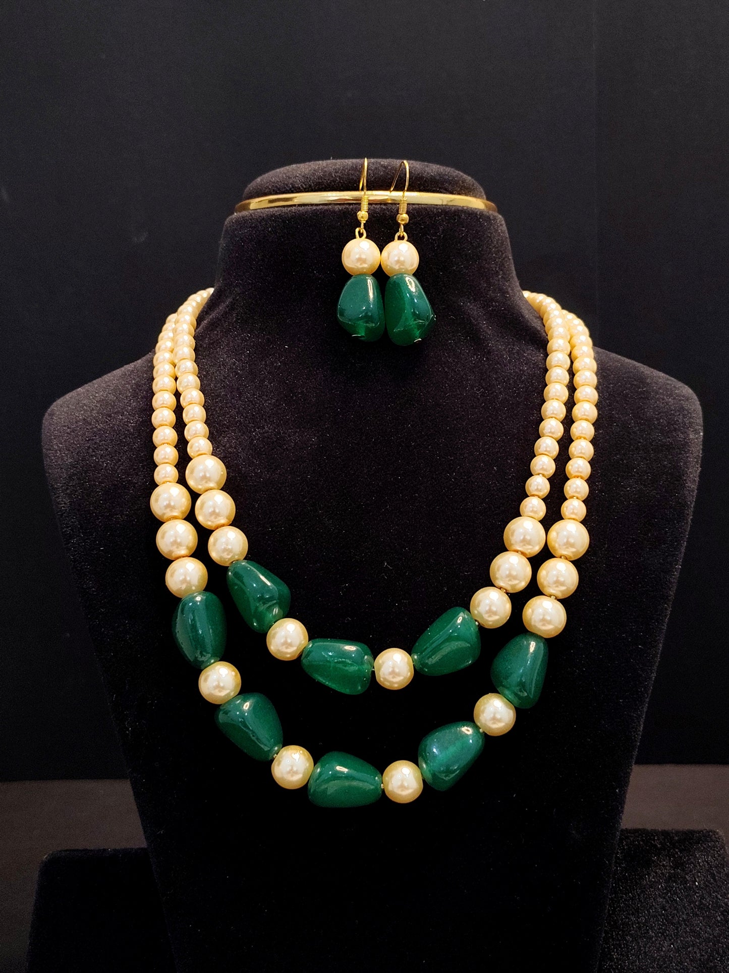 Golden Green Combination Pearl Necklace DB00381