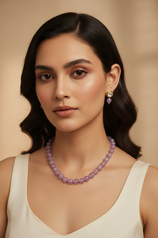 Onyx Delicate Lavender Bead Necklace & Earring Set DB00404