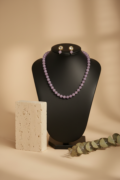 Onyx Delicate Lavender Bead Necklace & Earring Set DB00404