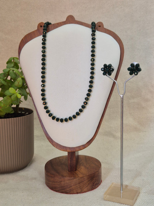 Diamond Cut Sparkling Emerald-Green Bead Necklace and Earring Set