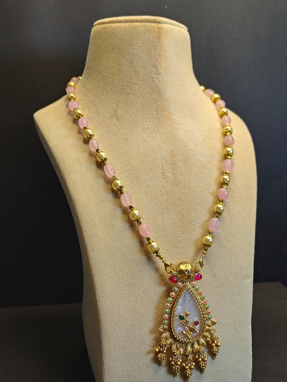Pink & Golden Shade Long Necklace DB00053