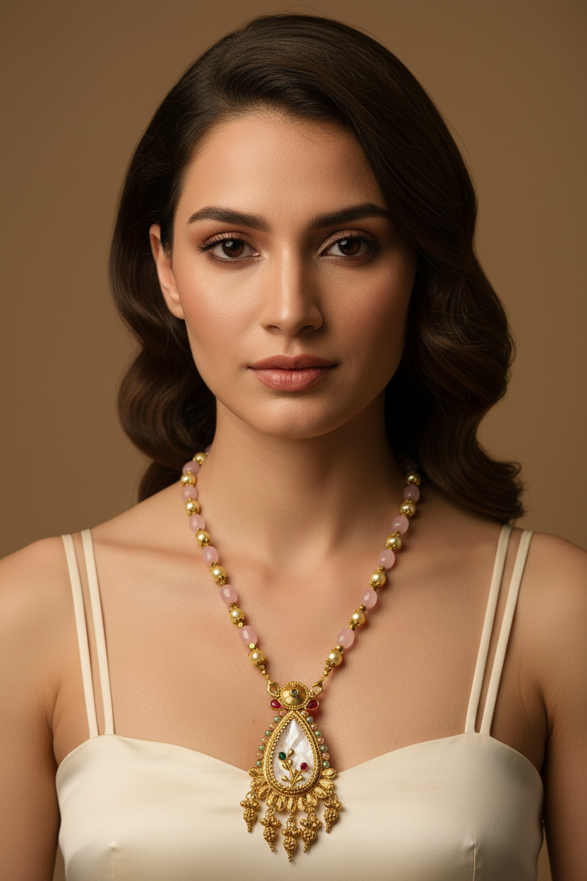 Pink & Golden Shade Long Necklace DB00053