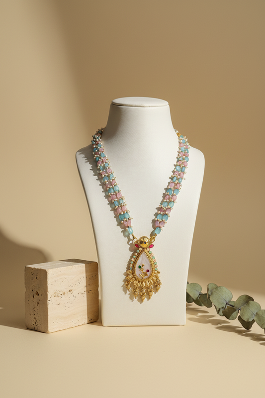 Blue& Pink Shade Long Necklace
