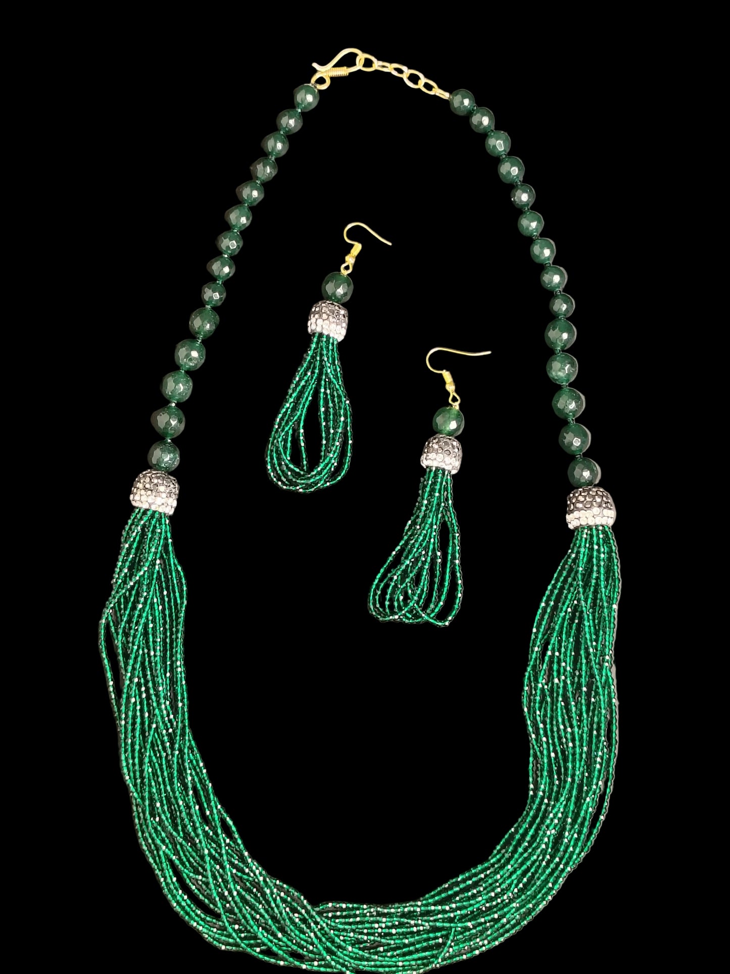 Bright Green Pearl Necklace With Earrings DB00186