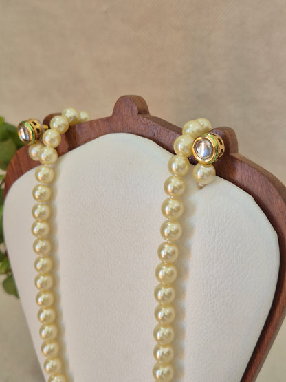 Golden Yellow Pearl Necklace With Metal Earring