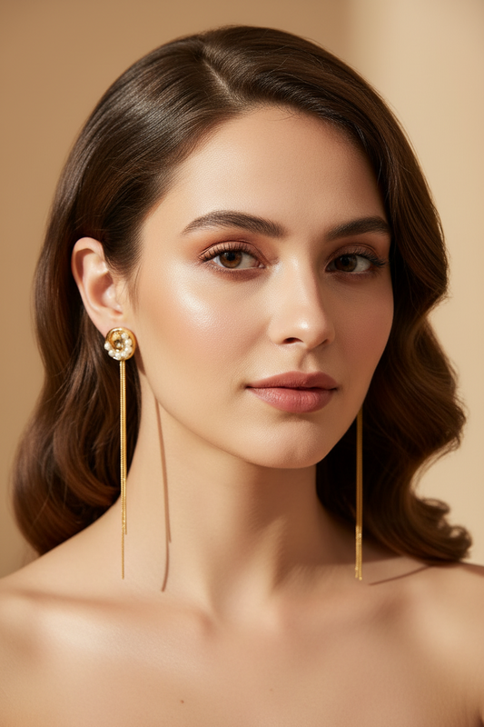 Golden Long Length Earrings
