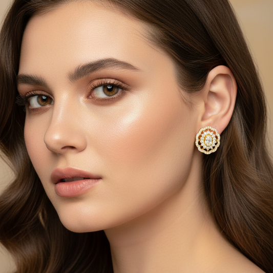 Gold Plated Round Stud Earrings
