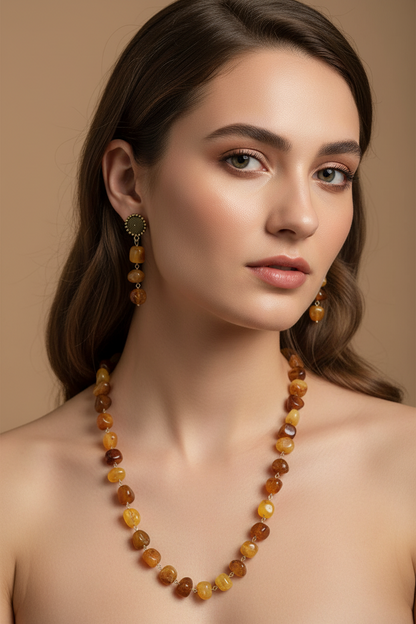 Orange Colour Necklace With Matching Earrings  DB00319