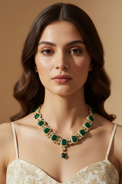 Premium Green Shade Stone Studded Necklace