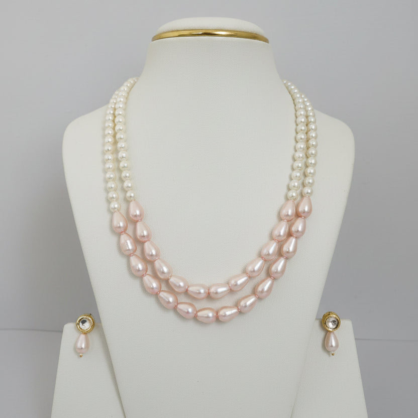 Pink Drop Shape Pearls With Round White Pearls Necklace DB00383