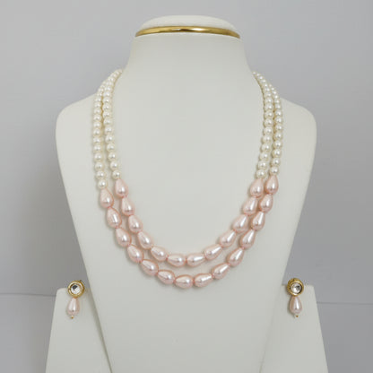 Pink Drop Shape Pearls With Round White Pearls Necklace DB00383