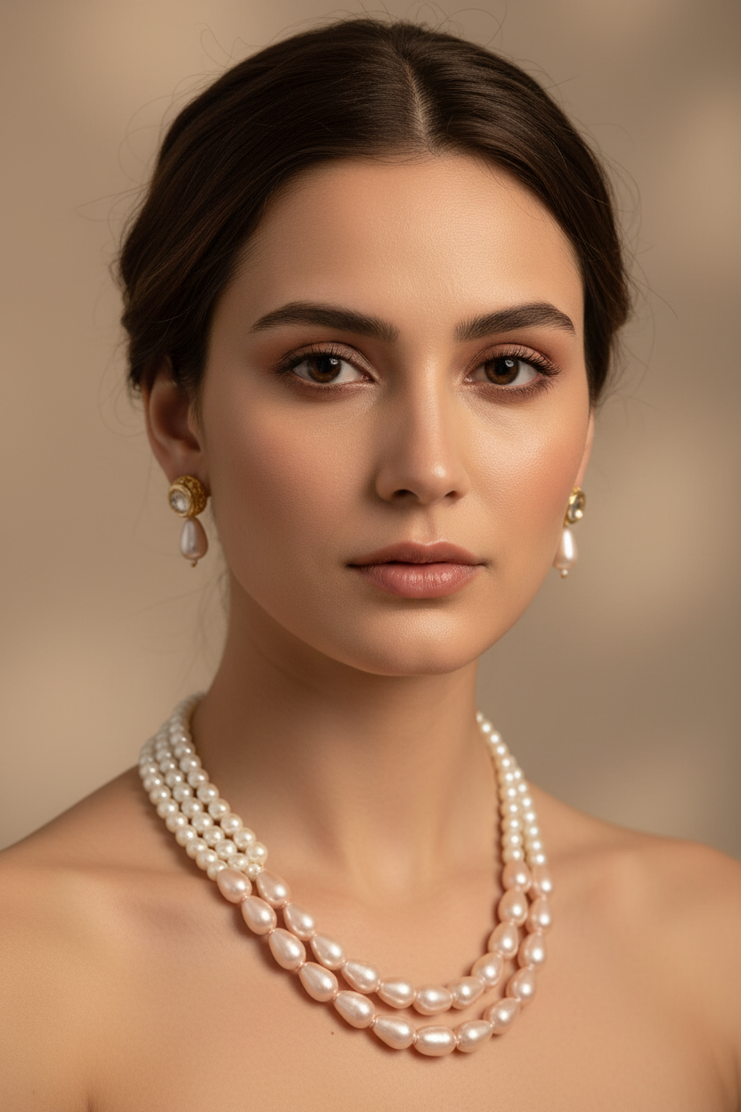 Pink Drop Shape Pearls With Round White Pearls Necklace DB00383