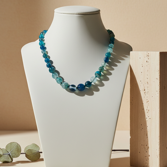 Oceanic Teal & Green Agate Beaded Statement Necklace