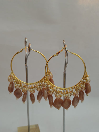 Golden Metal Hoop With Light Brown Stone