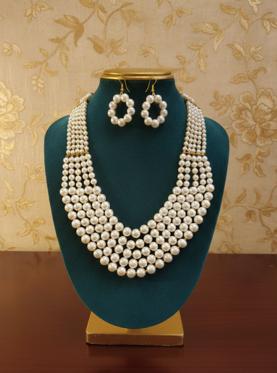Exquisite Multi-strand White Pearl Necklace - Product Code WML5