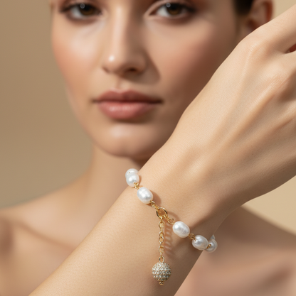 White Pearl Drop Bracelet