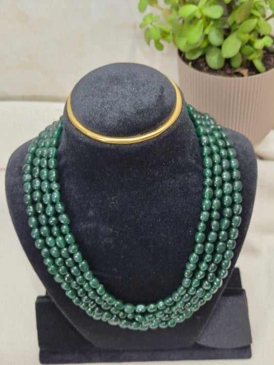 Exquisite Multi-Strand Deep Emerald Green Bead Necklace