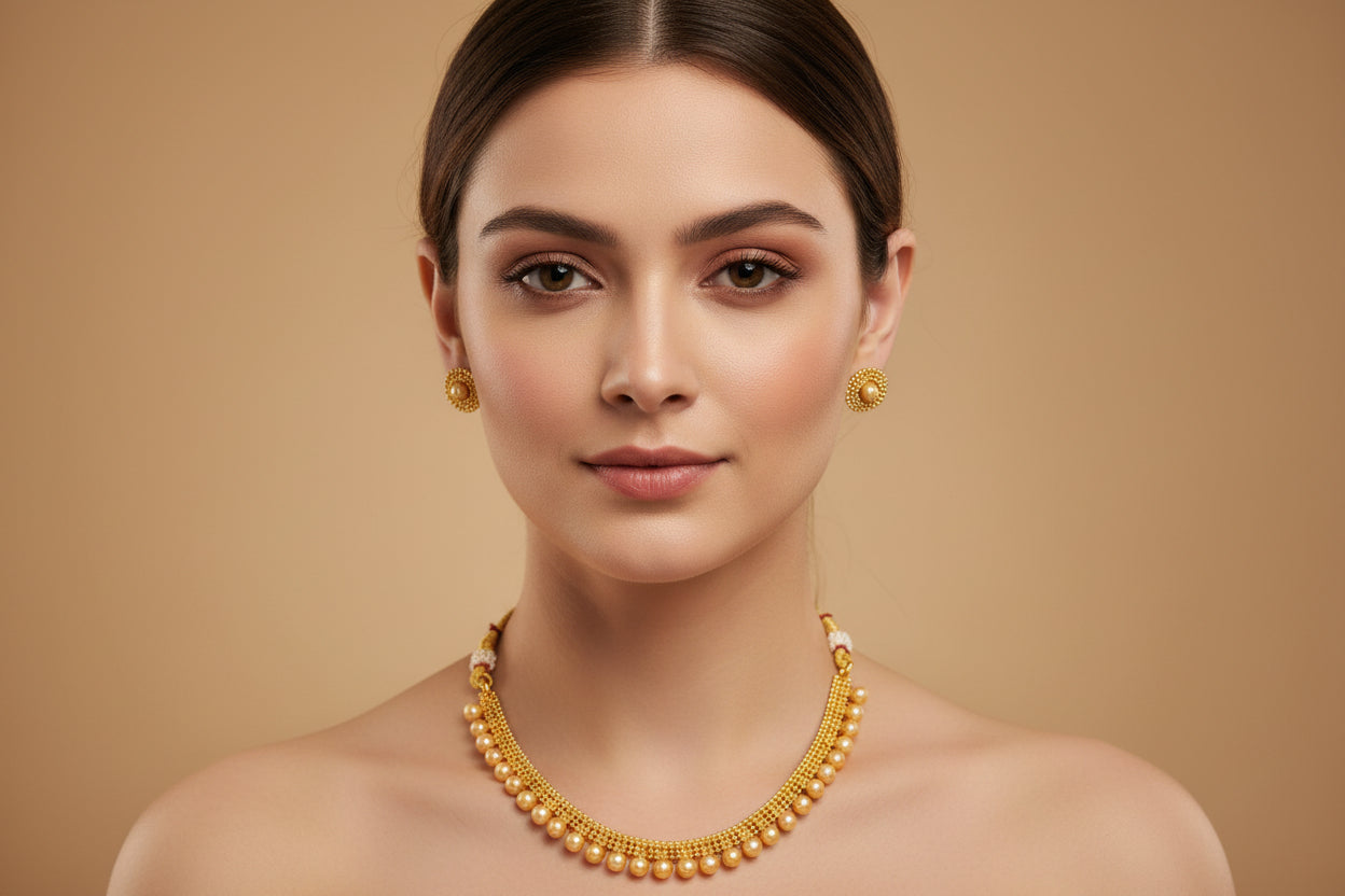 Golden Filigree & Choker Set Matching Earrings DB00297