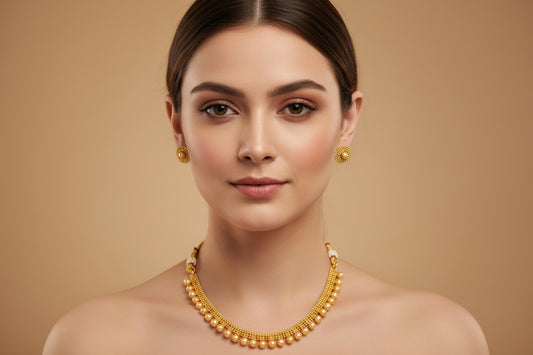 Golden Filigree & Choker Set Matching Earrings