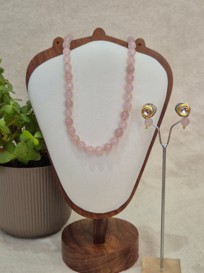 Baby Pink Onyx Necklace With Metal Earrings