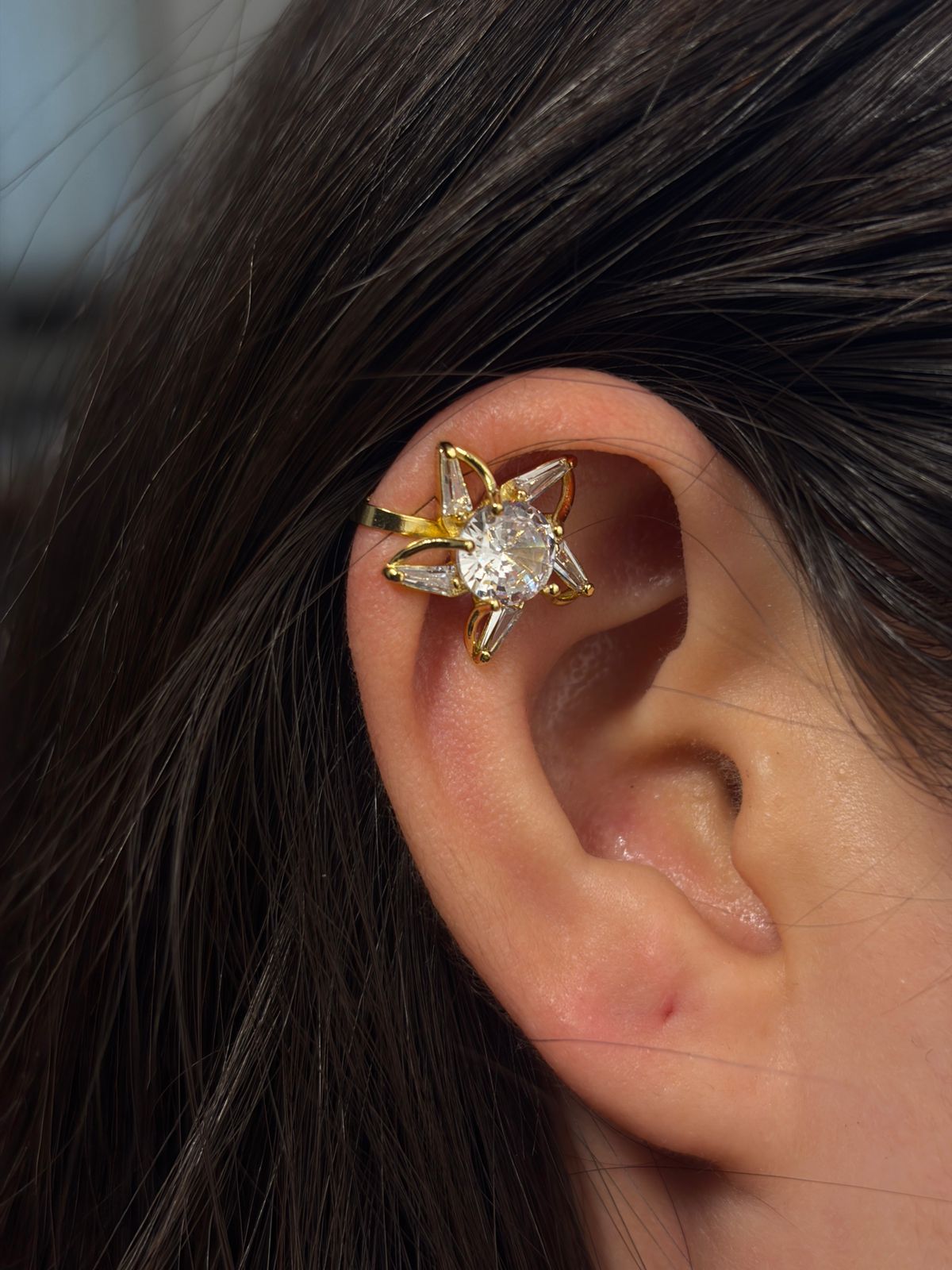 Gold Crystal Bloom Ear Cuff