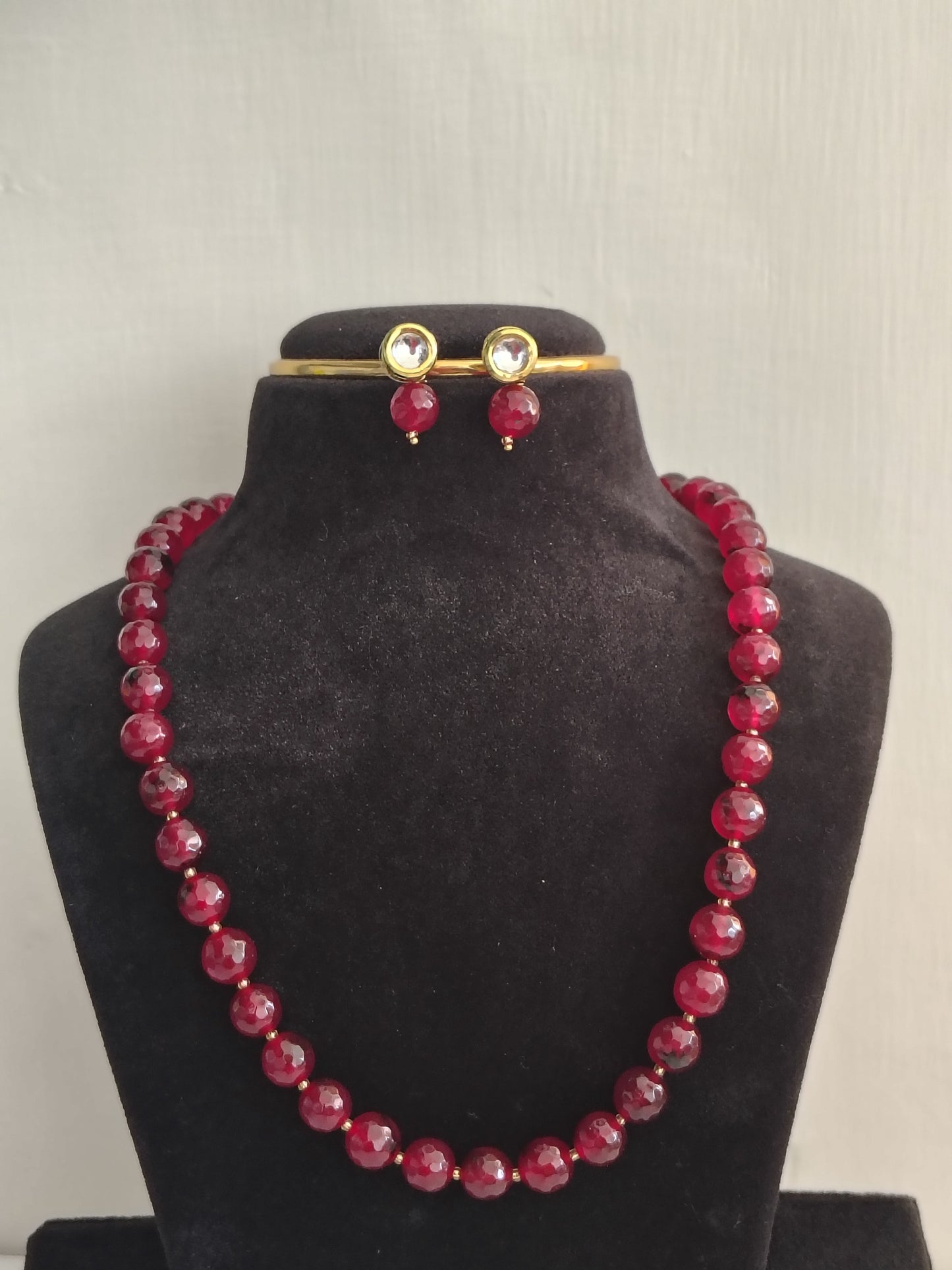 Onyx Maroon Bigger Faceted Bead Necklace & Earring Set