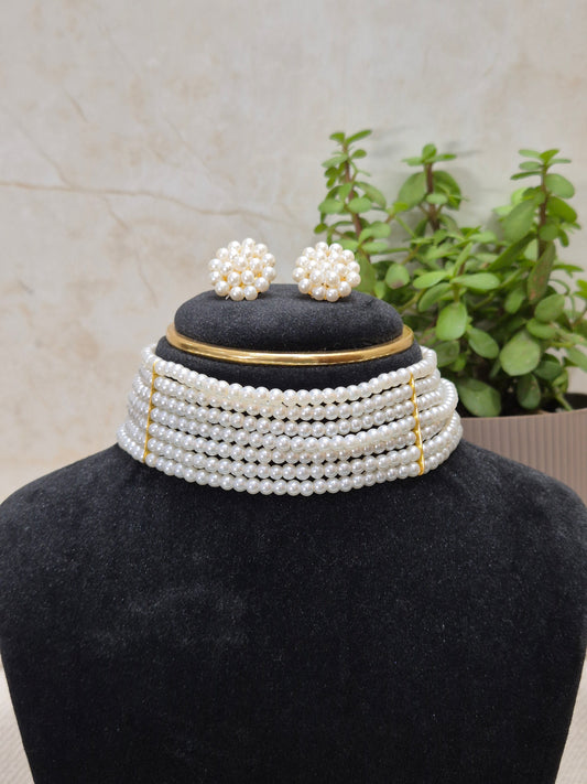Exquisite Multi-Strand White Pearl Necklace & Earring Set