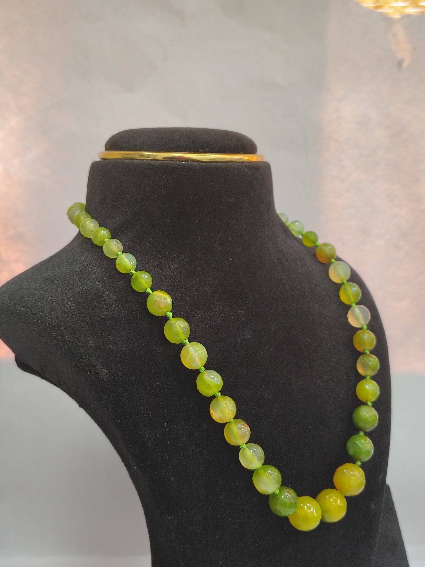 Earthtone Bright Green Dragon Vein Agate Beaded Necklace