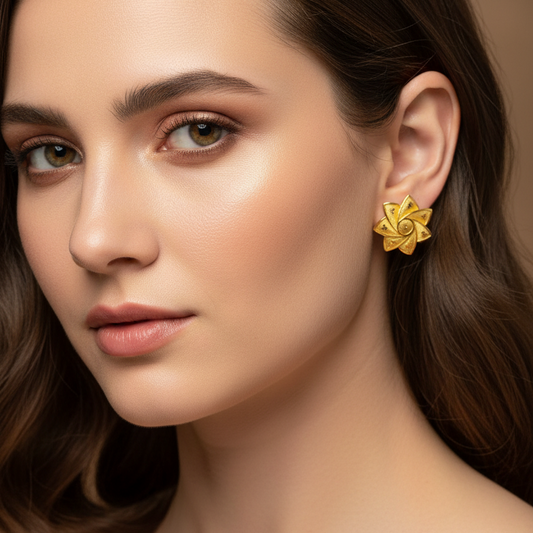 Gold Plated Floral Stud Earrings DB00071