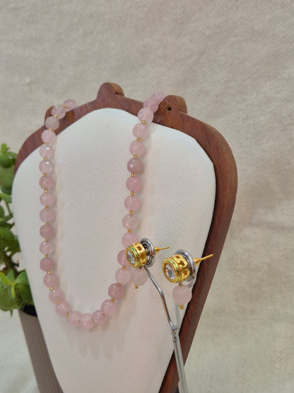 Baby Pink Onyx Necklace With Metal Earrings