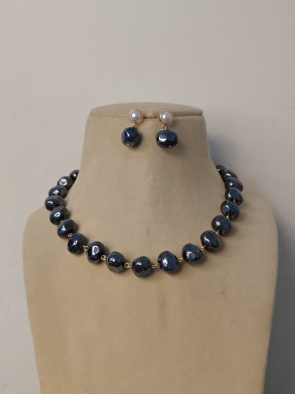 Korean Bright Gray Pearl With Earrings DB00135