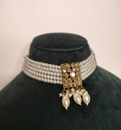 Royal Multi Strand Pearl Chocker with Earrings and Mang Tikka