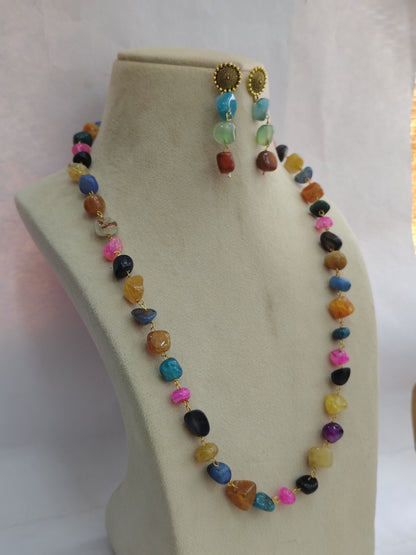 Multi colour Stone Look Necklace & Earring Set