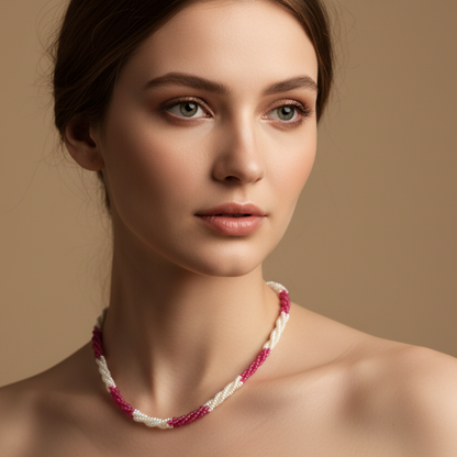 Pink White Pearl Necklace