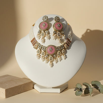 Royal Pastel Pink Choker Set with stone