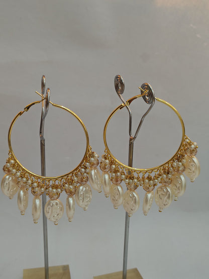 Golden Metal Hoop With Golden  & White shade Stone