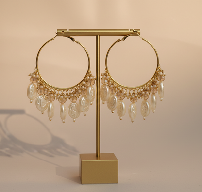 Golden Metal Hoop With Golden  & White shade Stone