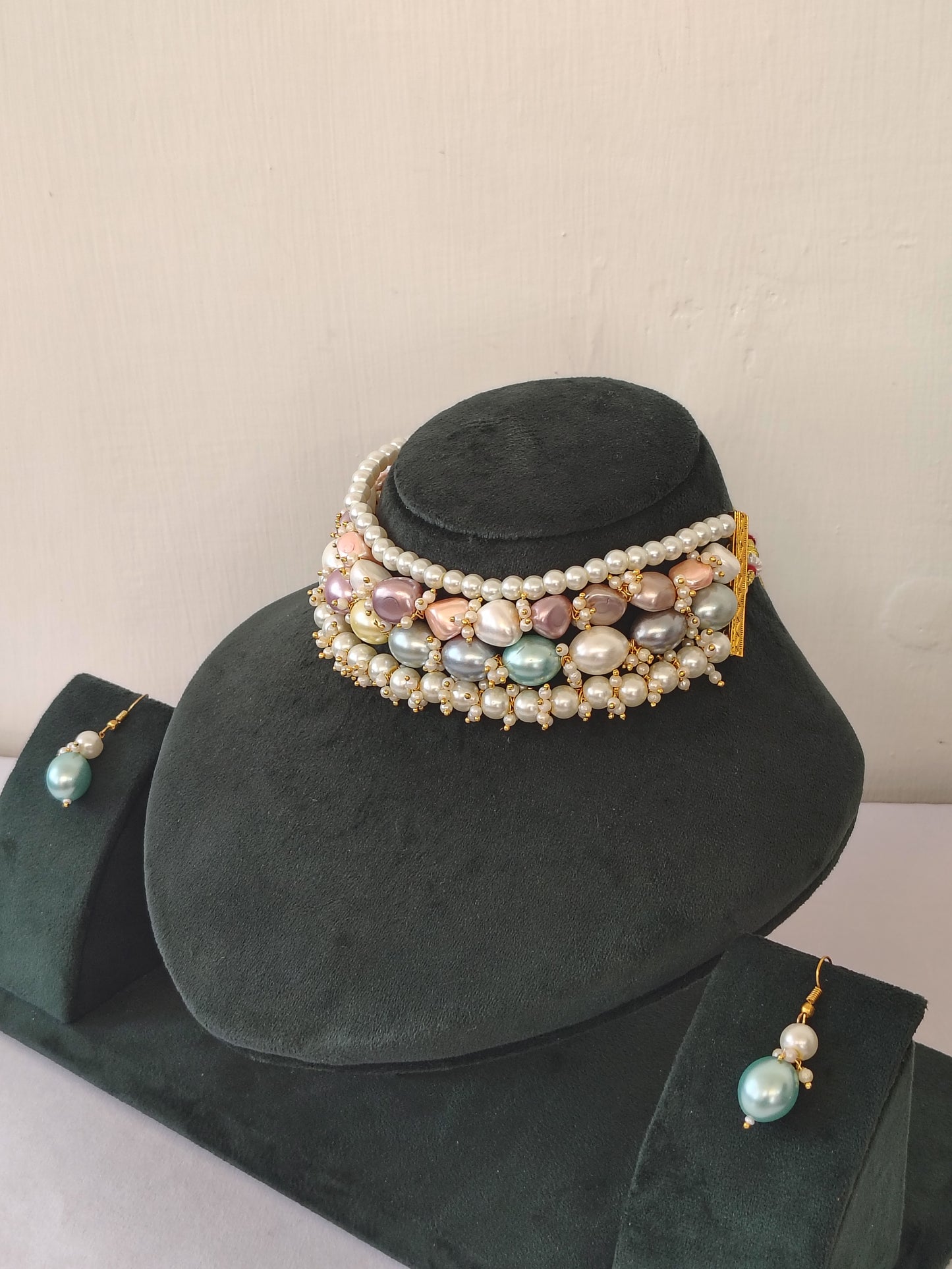 Multi-Hue Baroque Pearl Cluster Choker & Earring Set