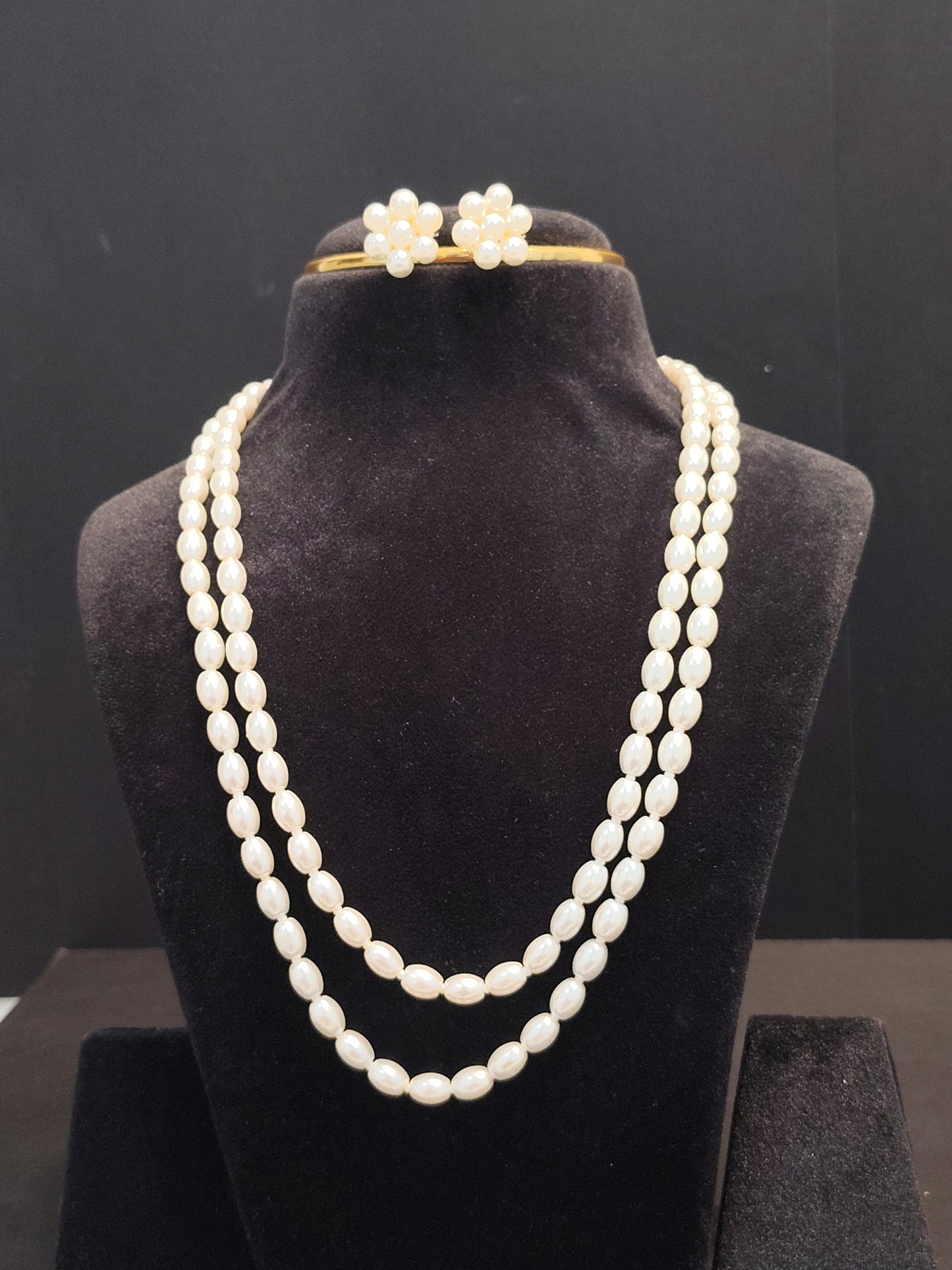White Drop Shaped Pearl Double layer With Earrings Necklace