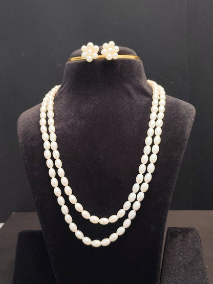 White Drop Shaped Pearl Double layer With Earrings Necklace