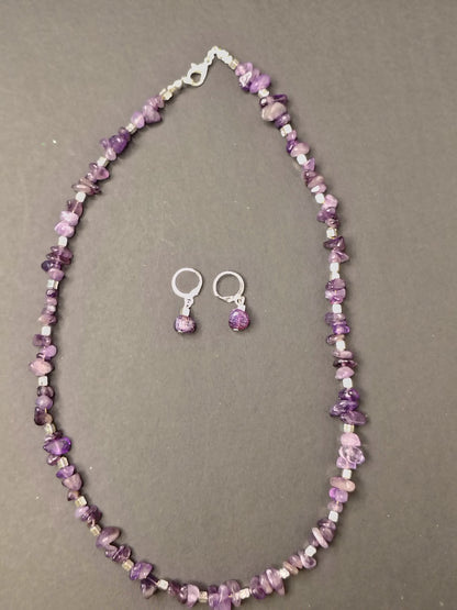 Purple stone & Necklace With Earrings