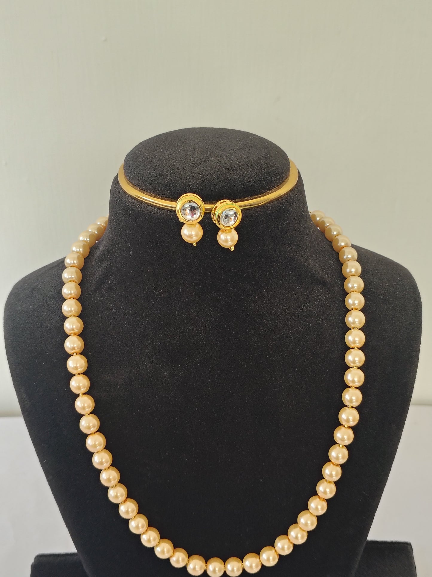 Light Golden Pearl With Golden Metal Earrings