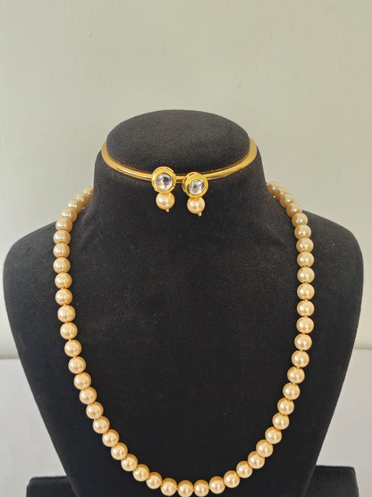 Light Golden Pearl With Golden Metal Earrings