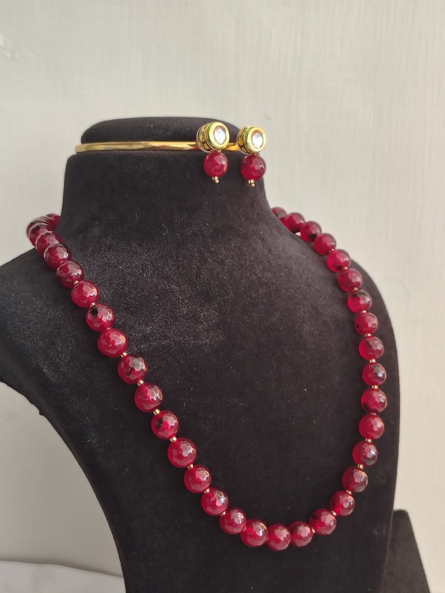 Onyx Maroon Bigger Faceted Bead Necklace & Earring Set