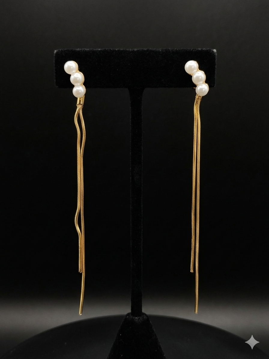 Golden Long Length Earrings