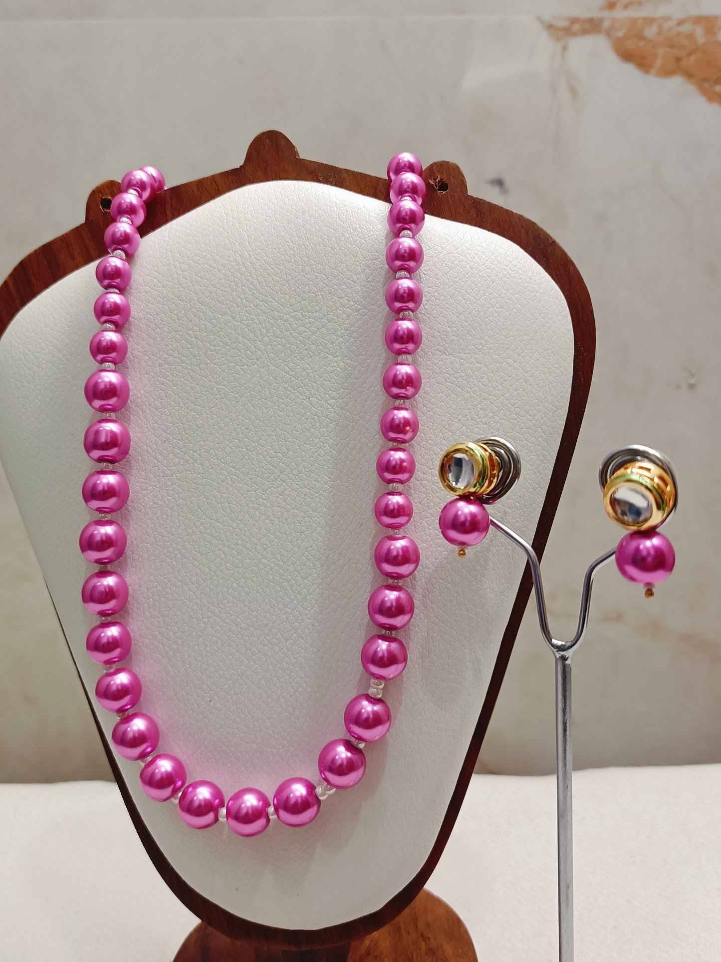 Bright Pink Pearl With Golden Metal Earrings DB00372